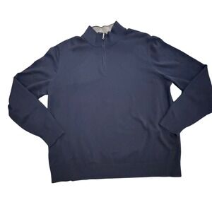 Lands' End Mens Quarter Zip Pullover Sweater XL (46-48) Supima Cotton Navy Blue